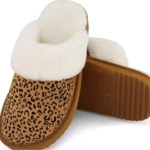 Leopard Print Kids Slippers with White Fur Lining